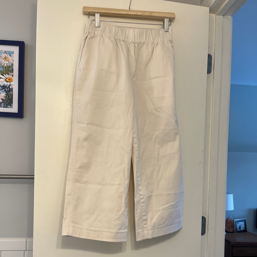 J Crew Astrid Wide Leg Cotton Cropped Chino Pant in Cream Sz Medium - Picture 2 of 8